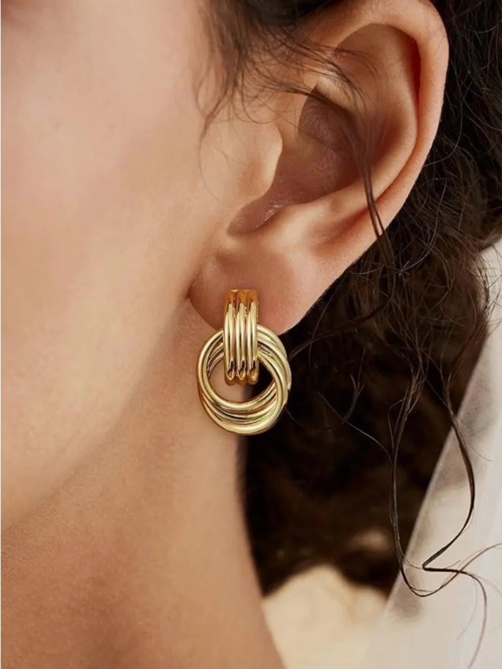 Twisted Knot Gold-Plate Hoop Earrings